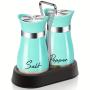 [Turquoise Salt Shakers] Turquoise 4oz Teal Salt And Pepper Shakers Set with Holder, Refillable Design, Farmhouse Gadgets Table Housewarming Gift Christmas Decor And Accessories Kitchen Decor