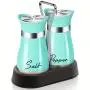 [Turquoise Salt Shakers] Turquoise 4oz Teal Salt And Pepper Shakers Set with Holder, Refillable Design, Farmhouse Gadgets Table Housewarming Gift Christmas Decor And Accessories Kitchen Decor
