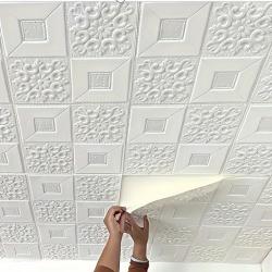 [3D Wall Tile Sticker] 50pcs/100pcs/200pcs 3D Wall Tile Sticker - Foam Self-Adhesive Anti-Collision Wallpaper - Waterproof Moisture-Proof Ceiling Sticker, Easy To Stick And Peel, Easy To Clean And Free Cutting, For Kitchen Living Room Bathroom Corridor