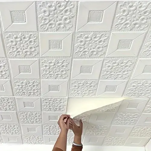 [3D Wall Tile Sticker] 50pcs/100pcs/200pcs 3D Wall Tile Sticker - Foam Self-Adhesive Anti-Collision Wallpaper - Waterproof Moisture-Proof Ceiling Sticker, Easy To Stick And Peel, Easy To Clean And Free Cutting, For Kitchen Living Room Bathroom Corridor