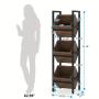 [Rustic Wood Basket Stand] 3-Tier Rustic Wood Basket Stand - Sturdy Black Metal Frame Storage Tower - Versatile for Kitchen, Bathroom, Living Room