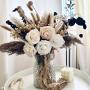 65pcs Artificial Rose Bouquet with Pampas Grass & Baby’s Breath – Elegant White Roses, Beige & Brown Dried Flowers for Home Decor, Wedding Centerpiece, Valentine’s Gift Set, Party Arrangement