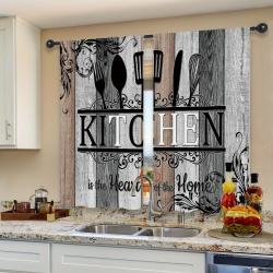 2pcs Bohemian Kitchen Curtains - Blackout Privacy Protection for Windows, Abstract Design with 