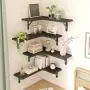 [Rustic Corner Shelves] Set Of 5 Black Corner Floating Shelves, Corner Book Shelf - Rustic Wall Shelves For Bathroom, Kitchen, Seasoning Bottles, Bedroom Or Living Room, Valentine's Day Decor