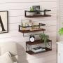 Superlele 3+1 Tier Wall Mounted Bathroom Shelves Over Toilet, Rustic Wood Floating Shelves with Metal Frame And Towel Bar for Bathroom, Kitchen, Bedroom, Living Room (Dark Brown)