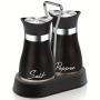 4 Oz Black Salt And Pepper Shakers Set With Holder, Refillable Design For Restaurant, Wedding, Housewarming Gifts, Kitchen Accessories And Decor