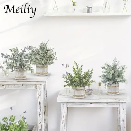 4pcs Mini Retro Artificial Green Plants, Decorative Potted Simulation Plants for Indoor Home, Office, Bedroom, Bathroom Multi-scene Ornament, Boho Housewarming Gifts, Home Aesthetic Decoration, Graduation Season Party Decor