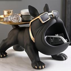 1 Black French Bulldog Storage Decor, Large Mouth Statue Art Crafts Creative Dog, Home Living Room Office Study Decoration, Room Desktop Display Entrance Decoration, Winter Christmas New Year Decoration, Handmade Home Decoration Style Doll Ornament