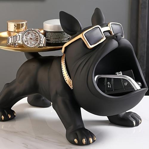 1 Black French Bulldog Storage Decor, Large Mouth Statue Art Crafts Creative Dog, Home Living Room Office Study Decoration, Room Desktop Display Entrance Decoration, Winter Christmas New Year Decoration, Handmade Home Decoration Style Doll Ornament