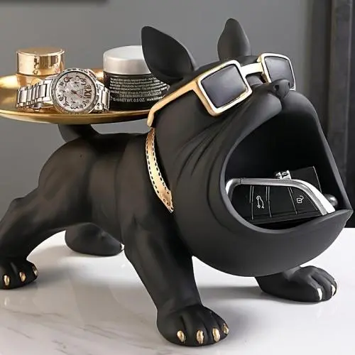 1 Black French Bulldog Storage Decor, Large Mouth Statue Art Crafts Creative Dog, Home Living Room Office Study Decoration, Room Desktop Display Entrance Decoration, Winter Christmas New Year Decoration, Handmade Home Decoration Style Doll Ornament