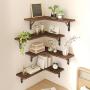 6pcs Dark Carbonized Black Corner Floating Shelves - Wall Mounted, Space-Saving, Ideal for Bathroom & Kitchen Organization, Valentine's Day Decor
