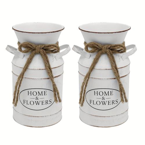 [Rustic | Vintage] Rustic Metal Galvanized Vase | Vintage Farmhouse Distressed Milk Jug with 