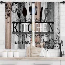 2pcs Bohemian Kitchen Curtains - Blackout Privacy Protection for Windows, Abstract Design with 