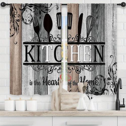 2pcs Bohemian Kitchen Curtains - Blackout Privacy Protection for Windows, Abstract Design with 
