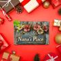 1pc Vintage Floral Welcome Metal Tin Sign - Nana's Place Rustic Aluminum Wall Art with Distressed Blue Background & Pink Flowers for Christmas, Holiday Home, Restaurant, Bar, Cafe, Garage Decor, 2D Flat, Perfect for Room Decor