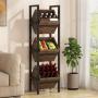 [Rustic Wood Basket Stand] 3-Tier Rustic Wood Basket Stand - Sturdy Black Metal Frame Storage Tower - Versatile for Kitchen, Bathroom, Living Room