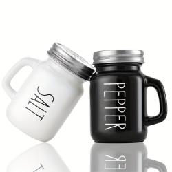 2pcs Vintage Glass 4.4OZ Farmhouse Salt And Pepper Shaker Set With Handle And Stainless Steel Lid