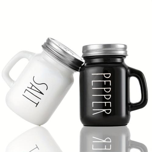 2pcs Vintage Glass 4.4OZ Farmhouse Salt And Pepper Shaker Set With Handle And Stainless Steel Lid