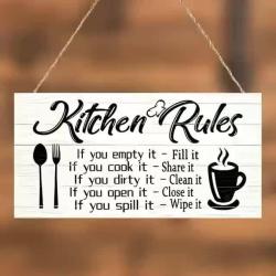 2pcs "Kitchen Rules" Wooden Wall Plaque - Charming, Lightweight, Easy-to-Hang Decorative Sign - Perfect for Kitchen, Home, and Dining Room Decoration, Adding a Touch of Warmth and Personality to Your Space