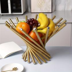 1pc Large Golden Stainless Steel Fruit Basket – Modern European Style Living Room Decor, Creative Metal Wire Design for Fruits, Flowers, or Home Accessories