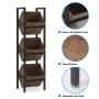 [Rustic Wood Basket Stand] 3-Tier Rustic Wood Basket Stand - Sturdy Black Metal Frame Storage Tower - Versatile for Kitchen, Bathroom, Living Room