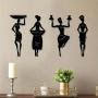 4-Piece Set Exquisite African Women Silhouette Metal Wall Art Decor - Elegant Female Figures with Intricate Details for Living Room and Kitchen - Add a Touch of Sophistication to Your Home