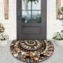 Colorful Pebble & Floral Welcome Mat - Non-Slip, Easy Clean, Semi-Round Door Mat for Indoor/Outdoor Use - Perfect for Entryway, Kitchen, Bathroom, Patio, Balcony Decor