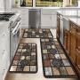 [Soft Kitchen Mat] 2/3 set Soft Flannel Kitchen Mat, Classic Geometric Stone Floor Rug | Vintage Country Style Rug, Farmhouse Kitchen Rug, Comfortable and Easy to Clean, Suitable for Bedroom Living Room Dining Room Kitchen Bathroom Entrance Laundry Room