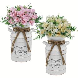 [Rustic | Vintage] Rustic Metal Galvanized Vase | Vintage Farmhouse Distressed Milk Jug with 