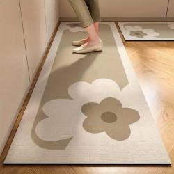 1pc Nordic Style Kitchen Mat - Modern Floral Design, Rubber Backed, Easy-to-Clean Rectangular Mat for Home Decor
