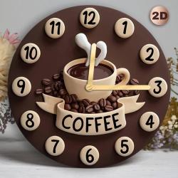 [Timeless Wood Disc Wall Clock] Room Decor 1pc 3D Coffee Cup Design Silent Wall Clock, Fiberboard Round Timeless Wood Disc, Stylish Kitchen Decor for Coffee Lovers, Relaxing Mornings, AA Battery Operated (Not Included)