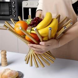 1pc Large Golden Stainless Steel Fruit Basket – Modern European Style Living Room Decor, Creative Metal Wire Design for Fruits, Flowers, or Home Accessories