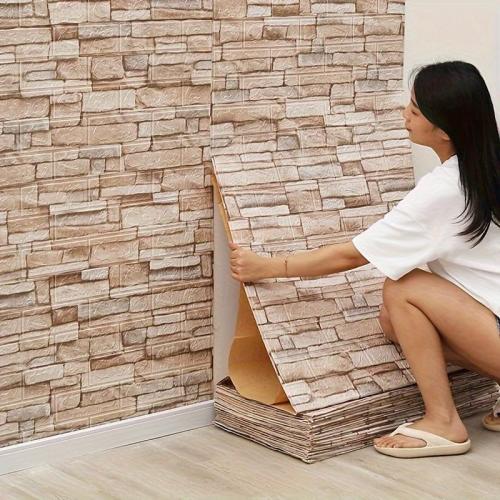 27.5"x16.4' Waterproof Brick & Rock Pattern Wallpaper - Peel & Stick Contact Paper for Living Room, Kitchen, Bedroom Decor, Easy Apply PVC Roll