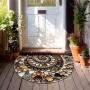Colorful Pebble & Floral Welcome Mat - Non-Slip, Easy Clean, Semi-Round Door Mat for Indoor/Outdoor Use - Perfect for Entryway, Kitchen, Bathroom, Patio, Balcony Decor