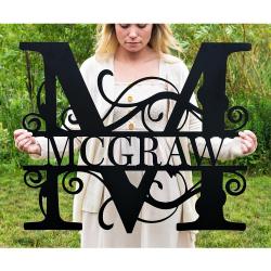 Reusable Metal Custom Name Sign Wall Art Deco - Graphic Alphabet Personalized Surname Plaque with Self-Adhesive Matte Finish, Ideal for Housewarming, Wedding Gifts & Christmas Decor