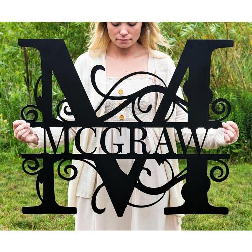 Reusable Metal Custom Name Sign Wall Art Deco - Graphic Alphabet Personalized Surname Plaque with Self-Adhesive Matte Finish, Ideal for Housewarming, Wedding Gifts & Christmas Decor