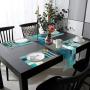 [Teal Gray Painting Art Table Runner] 1 Table Runner and 6 Placemats Set - Abstract Teal and Gray Painting Art Farmhouse Table Decoration - 72 Inches Long for Everyday Use