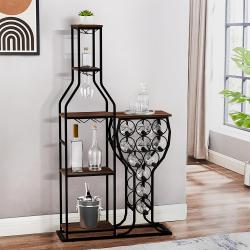 11 Bottle Beverage Holder - 5-Tier Freestanding Storage with Hanging Goblet Holder And Multiple Storage Shelves - Perfect for Home, Storage in Kitchen, Dining Room, Or Any Room, This Is The Perfect Piece of Storage Furniture.