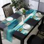 [Teal Gray Painting Art Table Runner] 1 Table Runner and 6 Placemats Set - Abstract Teal and Gray Painting Art Farmhouse Table Decoration - 72 Inches Long for Everyday Use