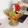 1pc Large Golden Stainless Steel Fruit Basket – Modern European Style Living Room Decor, Creative Metal Wire Design for Fruits, Flowers, or Home Accessories