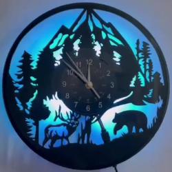 [LED Wall Clock] Unique LED Vinyl Wall Clock | Forest Bear Moose Elk Wall Clock Mountain Home Wall Clock | Original Gift for Living Room, Bedroom, Office Decor - Perfect Gift for Birthday, Mothers Day, Spring Season, Graduation, Christmas