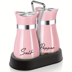 4 Oz Pink Salt And Pepper Shakers Set With Holder, Kitchen Decor And Accessories, Refillable Design, Cute Household Items For Mother's Day Housewarming Gift