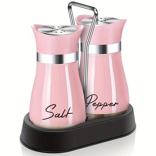 Ensemble de dosettes à sel et poivre rose de 4 oz avec support, décoration et accessoires de cuisine, design rechargeable, articles ménagers mignons pour un cadeau de fête des mères ou d'une maison neuve. Ensemble de dosettes à sel et poivre rose de 4 oz avec support, décoration et accessoires de cuisine, design rechargeable, articles ménagers mignons pour un cadeau de fête des mères ou d'une maison neuve.