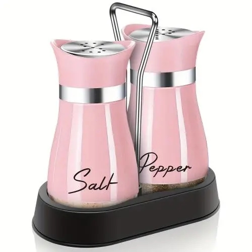 4 Oz Pink Salt And Pepper Shakers Set With Holder, Kitchen Decor And Accessories, Refillable Design, Cute Household Items For Mother's Day Housewarming Gift
