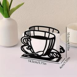 Elegant Black Iron Napkin Holder - Coffee Cup Design, Vertical Tabletop Paper Towel Clip for Home, Hotel & Cafe Decor