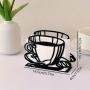 Elegant Black Iron Napkin Holder - Coffee Cup Design, Vertical Tabletop Paper Towel Clip for Home, Hotel & Cafe Decor