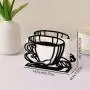 Elegant Black Iron Napkin Holder - Coffee Cup Design, Vertical Tabletop Paper Towel Clip for Home, Hotel & Cafe Decor