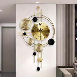 Golden Iron Silent Wall Clock - Modern Nordic-Inspired Art Deco Design with Large Numbers, Black & Golden Geometric Circles, Battery-Powered, Digital Display for Living Room & Home Decor, Decorative Wall Clock, Iron Construction