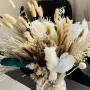 65pcs Artificial Rose Bouquet with Pampas Grass & Baby’s Breath – Elegant White Roses, Beige & Brown Dried Flowers for Home Decor, Wedding Centerpiece, Valentine’s Gift Set, Party Arrangement