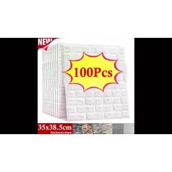 100pcs DIY 3D Wall Sticker Wallpaper Wall Panel with Knife Foam Soft Brick Self Adhesive Waterproof Room Home Living Room Bahtroom Kitchen Bedding Room Decoration